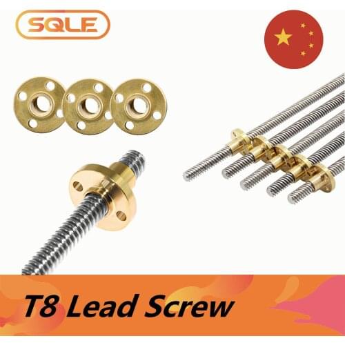 CNC 3D Printer T8 Lead Screw 8mm diameter Lead 2mm 4mm 8mm 10mm pitch 2mm Length100mm200mm300mm400mm500mm600mm with Brass Nut