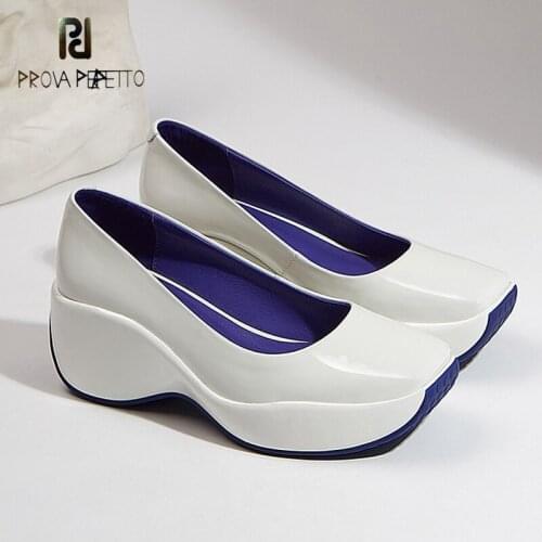 Spring and Summer New Thick-soled Wedge Single Shoes Simple Round Toe Nude Color Patent Leather Student Casual Shoes