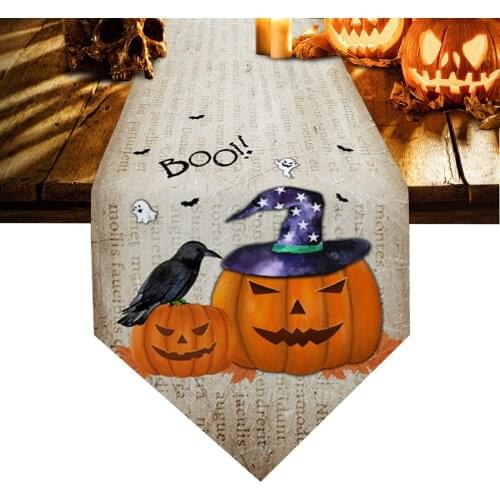 Halloween Pumpkin Crow Retro Table Runners Home Dining Coffee Table Decor Table Cloth Wedding Decoration Table Cover