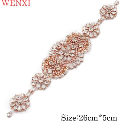 WENXI 10pcs Hand Beaded Sewing Rose Gold Silver Bridal Wedding Crystal Rhinestone Applique Patch For Wedding Dresses WX915
