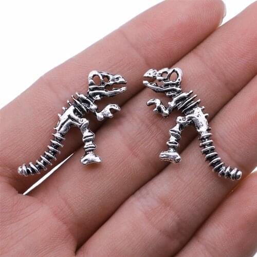 WYSIWYG 3pcs/lot Charms Dinosaur Skeleton DIY Jewelry Findings Antique Silver Color 26x16mm Dinosaur Skeleton Charms