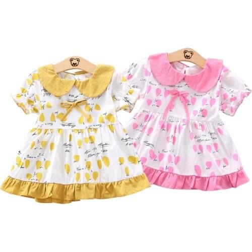 Children Summer New Casual Short Sleeve Dress Baby Girl Bow Love Pattern Princess Skirt Cute Kids Cotton Clothing Newborn Wear