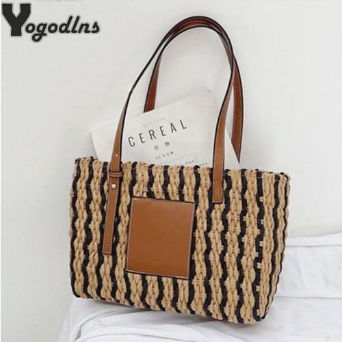 Summer Fashion Women Handbags Purse Bucket Beach Totes Female Straw Woven Shoulder Bags Bohemian Travel Wicker Pack Bolso Mujer