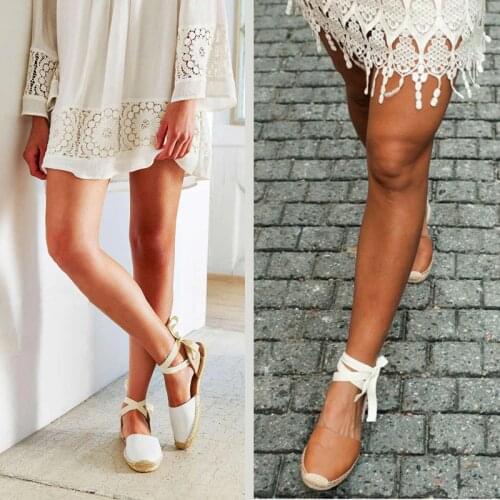 Insta Style Espadrilles Women Sandals 2020 Summer Ankle Strap Shoes Flat Sandals Women Lace up Espadrilles Sandals