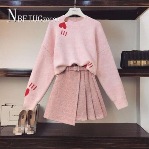 2020 Winter Fashion Slim Women Sets Sweater And Skirt Female Sets