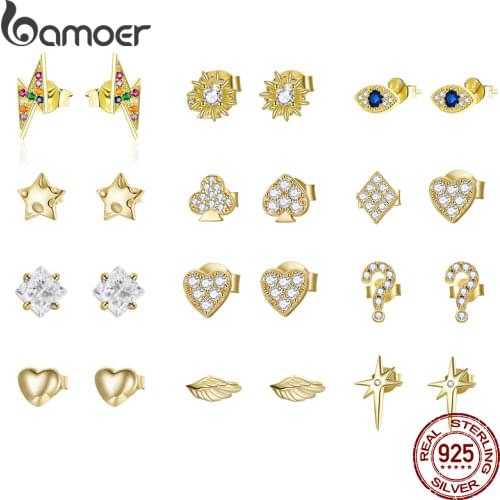 BAMOER Sunflower Silver Earrings for Women Gold Color 925 Sterling Silver 6mm Small Piercing Jewelry Diasy Flower SCE1057