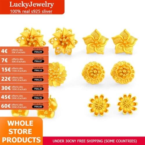 Fashion 14K Yellow Gold Plated Earring For Women Filled Gold Stud Earring Flower Shape Wedding Birthday Fine Jewelry Gifts