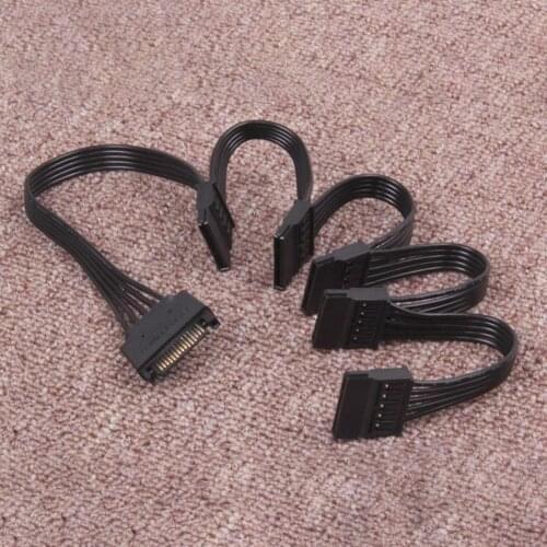 PC Computer Hard Drive 15pin SATA Male To Female 1to 5 SATA Splitter Adapter Converter Power Supply Cable Cord 18AWG Wire Black