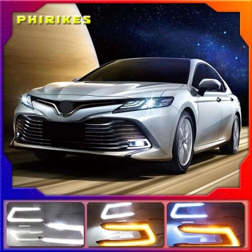 1 Pair For Toyota Camry 2018 Car LED DRL Daytime Running Lights fog lamp cover Daylight Turn yellow and night blue