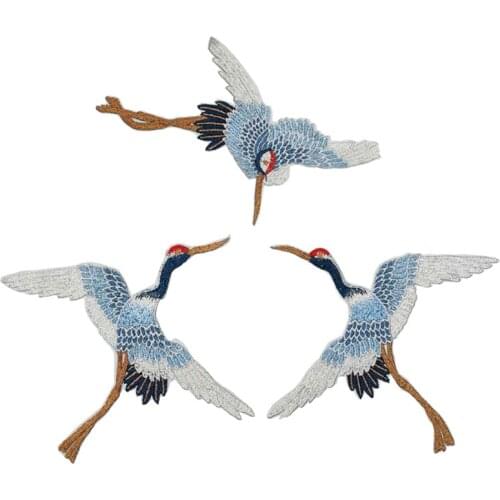 1 Set3piece Bird Crane Patch Embroidery Garment Fabric Applique T-Shirt Qipao Dress Bags Clothing Decoration Garment Accessories