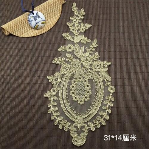 10Pcs 31X14cm Free Shipping Delicate Wedding Veil Head Ornaments Gold Lace Applique Lace Trim Dress DIY Lace Accessories BD0078
