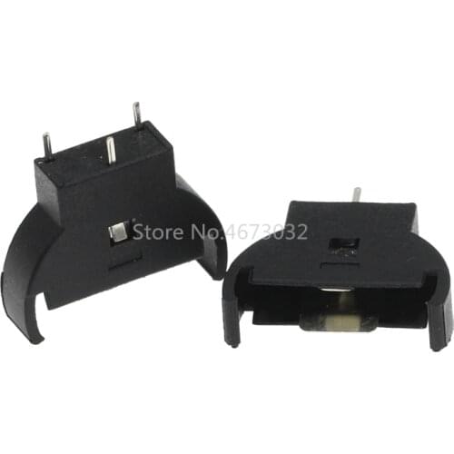 10PCS Black Plastic CR2032 2032 3V Half-Round Cell Coin Battery Socket Holder Case Module Battery Boxes Vertical Inline 3 Pins