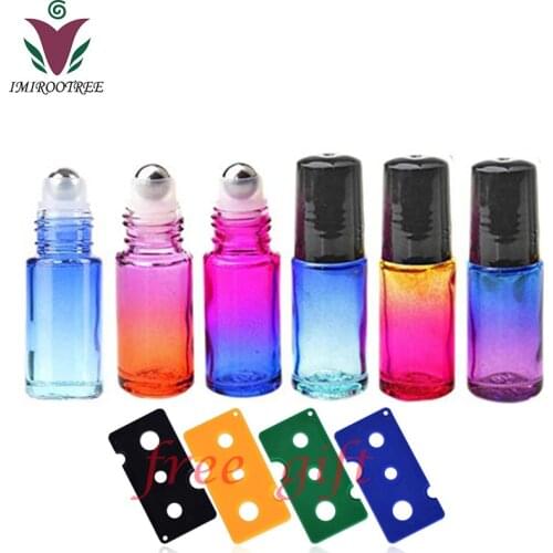 10pcs 5ml Colorful Thick Glass Roll on Bottle Sample Test Essential Oil Vials with Stainless Steel Roller Ball