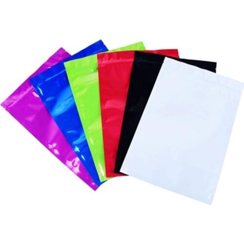 10x15cm Big Size Many Color Glossy Zip Lock Plastic Bag Shiny Aluminum Foil Mylar Heat Seal Pouches Food Storage Flat Bag 100pcs