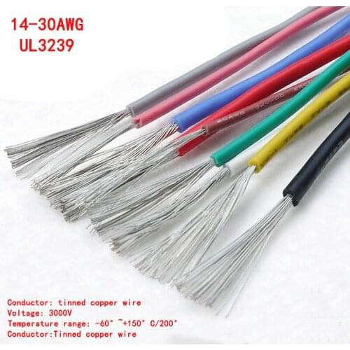 2/5/10M Wire Cable 14~30AWG Voltage 3000V High TEMP 200° UL3239 Soft Flexible Silicone Electronic Copper Wire Car Appliance LED