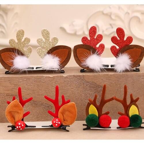 2pcs/set Christmas Antler Hair Clips Cute Deer Hairpins Headwear Christmas Ornament Hair Decor Accessories Barrettes Girl Gifts