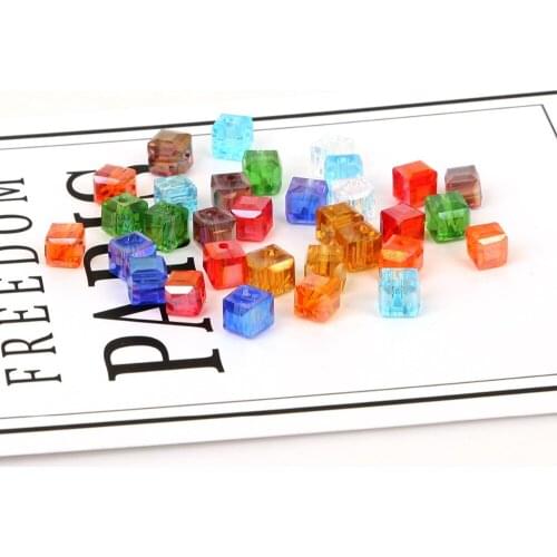 50pcs/lot 6mm Multi Color Square Shape Austria Crystal Beads Cube Glass Beads Loose Spacer Beads For Jewelry Making