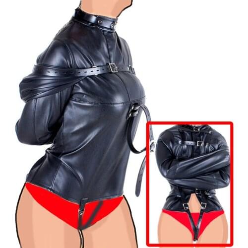 BDSM Lingerie Leather Straitjacket,SM Games Bondage Straight Jacket Harness,Long Armbinder,Sex Toys For Couples