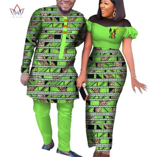 BintaRealWax African Sweet Lovers Matching Couples Clothes Women Top and Skirt + Mens Top and Pant Couple Clothes Suits WYQ753