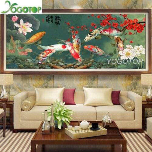Large Koi Kim, Nine Fish DIY Diamond Painting 5D puzzle Diamond Embroidery Rhinestone Full Drill Mosaic Home Decor Animal YY3430