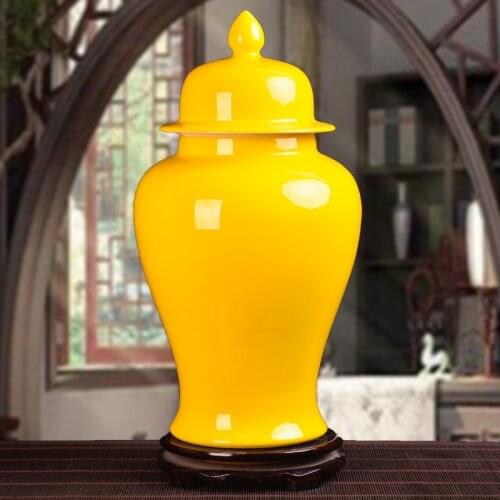 Jingdezhen ceramic Yellow Glaze temple jar Single Color Small Vase Tea Pot Home Antique Jar porcelain ceramic Ginger jar vase