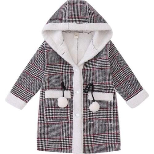 Childrens long woollen coat girls autumn winter cotton coat