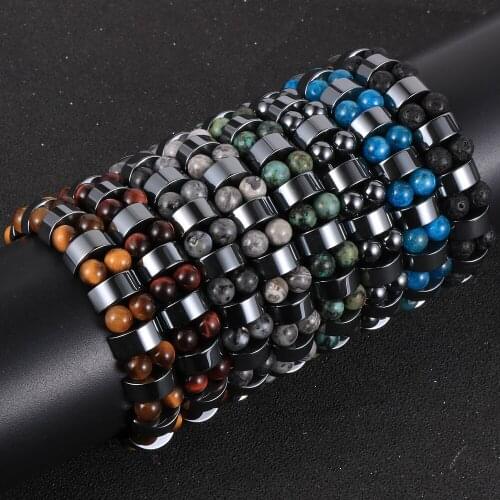 Double 5A Hematite Tiger Eye Bracelets Men Lava Stone Hematite Charm Bracelets for Women Natural Energy Stone Bracelet Wristband