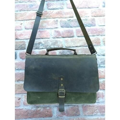 CAPREOLUS genuine leather canvas office bag (with handle) - Genuine Leather Laptop- Ipad Case- Tablet- %100 Hand Made