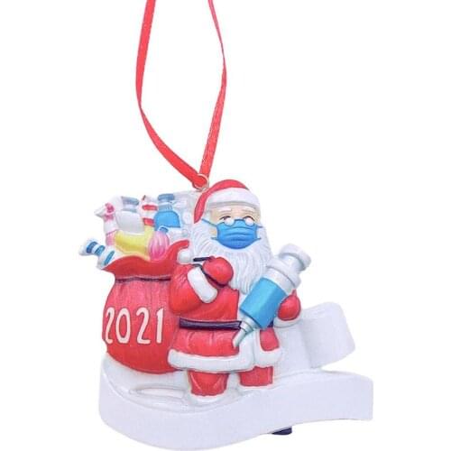 Quarantine Christmas Ornament Personalized Family DIY Hanging Pendants Santa Claus With Mask Xmas Tree Decoration Ornaments 2022