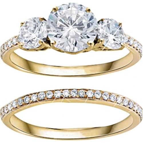 2Pcs Ring Creative Valentine Gift Alloy Women Cubic Zircon Inlaid Ring for Wedding