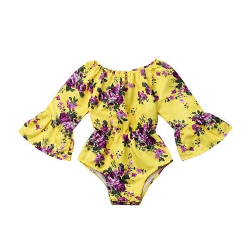 Flared Sleeve Toddler Baby Girl Floral Long Sleeve Romper Jumpsuit Outfit Clothes Size 0-24M