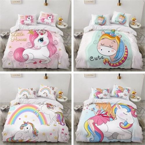 3D Bedding Sets luxury Single Queen Double Full King Twin Bed linen For home Kids Children baby Cartoon Pink White Unicorn Cute