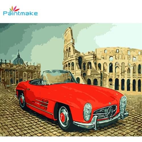 Paintmake Red Sports Car DIY paint by Numbers no frame Automobile Oil Painting on canvas Home Decoration Paintings Art Picture