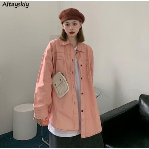 Jackets Women Long Sleeve Solid Color Loose High Street Female Clothes Turn-down Collar Vintage Chic Korean Style All-match Ins