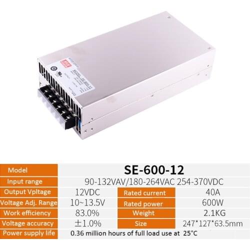 Mean Well SE-600-12 110/220V AC TO DC 12V 50A 600W Single Output Switching Power Supply Meanwell Driver