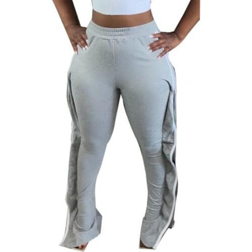 Split Fashion Feet Trousers Autumn And Winter New Personality Sexy Flared Sweatpants Solid Color High Street Mid-Waist Trousers