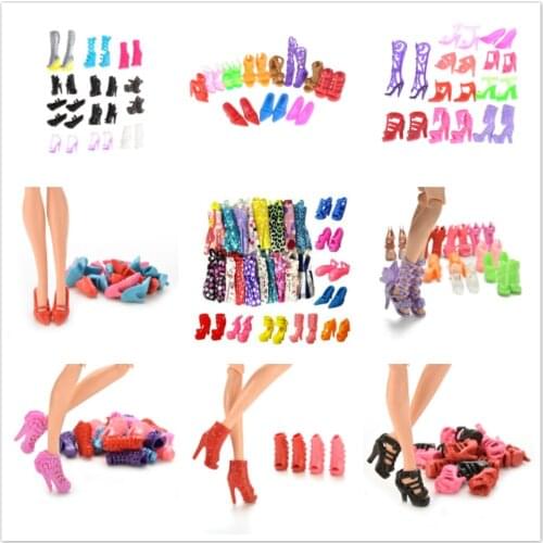 Fashion Fixed Styles 10 Pairs Doll Shoes Bandage Bow High Heel Sandals for Girl Dolls Accessories Kids DIY Toys