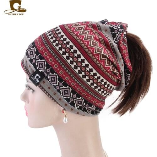 New Women Beanies Muffler Scarf Dual-Use Cap ponytail cap Turban Hats For Men Fashion Casual Soft Print Unisex Bonnets