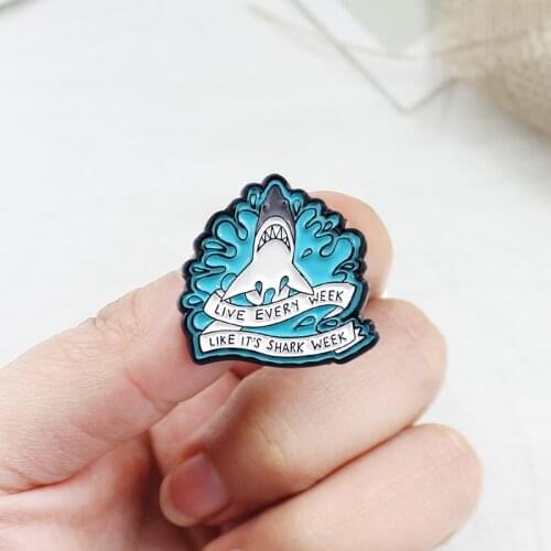 Huge Wave Shark Brooch LIVE EVERY WEEK LIKE ITS SHARK WEEK Ribbon Marine Bio Enamel Pin Backpack Coat Badge Friends Kids Gifts