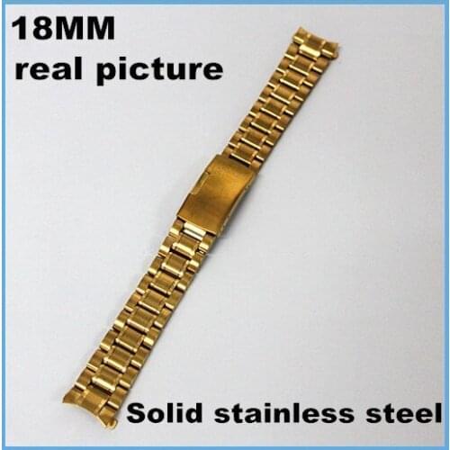 Wholesale 10PCS/lots High quality 18MM watch band Solid Stainless Steel Watch strap gold color -0140817