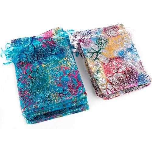 50pcs 7x9 9x12 10x15cm Drawstring Organza Bags White&Colorful Jewelry Packaging Bags Wedding Gift bags Jewelry Pouches