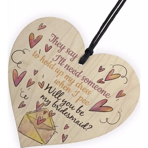 Wooden Hanging Heart Shaped Letter Print Wedding Invitation Keepsake Pendant