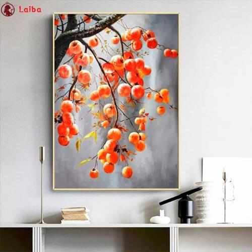Full square round diamond painting Abstract art fruit persimmon diamond embroidery 5D rhinestone mosaic diamond inlaid pattern
