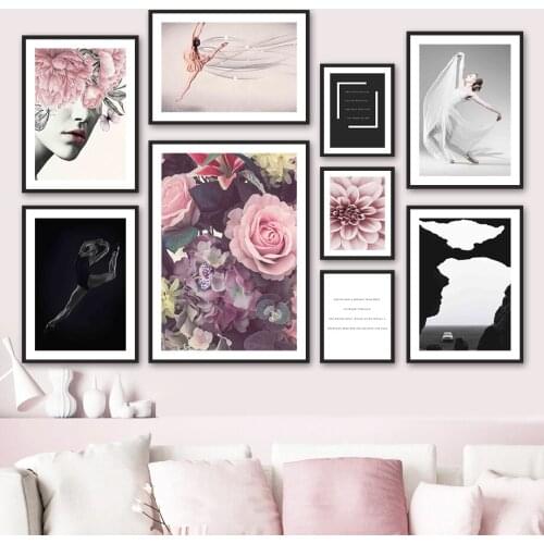 Pink Flower Woman Dahlia Dancer Car Quote Wall Art Canvas Painting Nordic Posters And Prints Wall Pictures For Living Room Decor