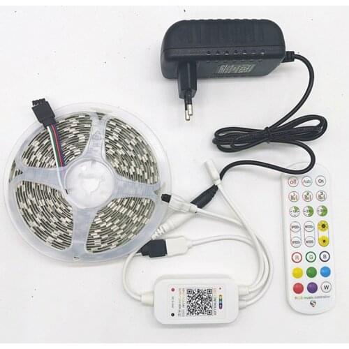 LED 12V 5050 intelligent LED Strip + app music 24 key controller for wall stair light KTV DJ party bar light + 110V 220V adapter