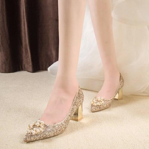 Wedding Shoes Women Pumps 2021 New Bride White Satin Thick 6cm Fat Heels Wedge Pregnant Princess Crystal Personal Customize Hot