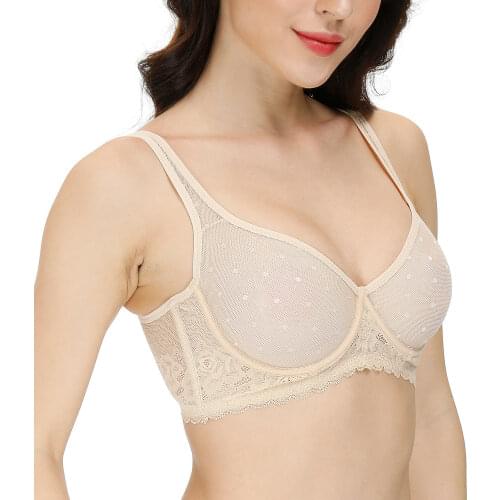 Vgplay Full Cup Lace Lingerie Minimizer Ultra Thin See Through Women Bra Plus Size Hollow Mesh Bras for Women Unlined Brassiere