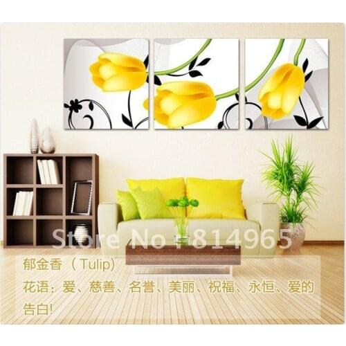 Embroidery Package Luxurious 3 Sets (1 lot=3 Sets) 5-15Business Days Cross Stitch Triptych Yellow Tulip Flower Scenery