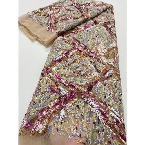 XIYA High Quality Sequins Lace Fabric Newest Nigerian Wedding Lace Fabrics French African Tulle Lace with Sequins NI5065-2