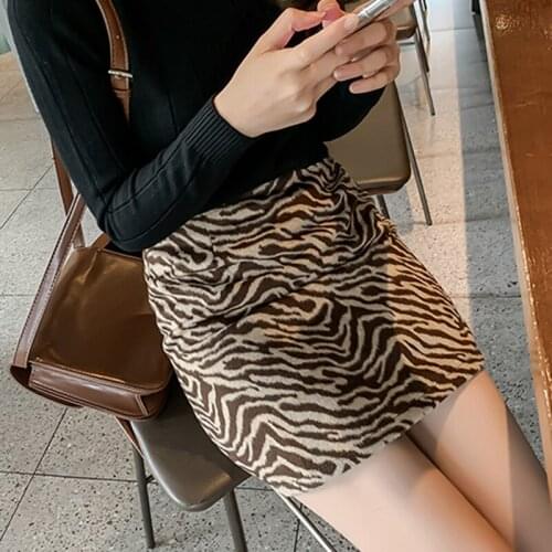 Women Spring Autumn Mini Saia High Waist Animal Print Clubwear Evening Party Skirt Casual Short Sexy Woolen Skirts 2020